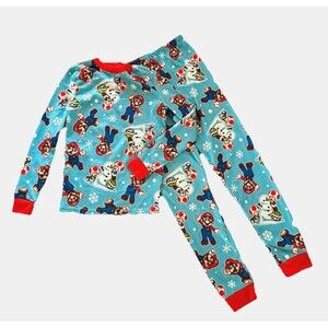 Super Mario Boys 8 Pajama 2-Pc  Set Snug Fit Long Sleeve Top & Pants Soft